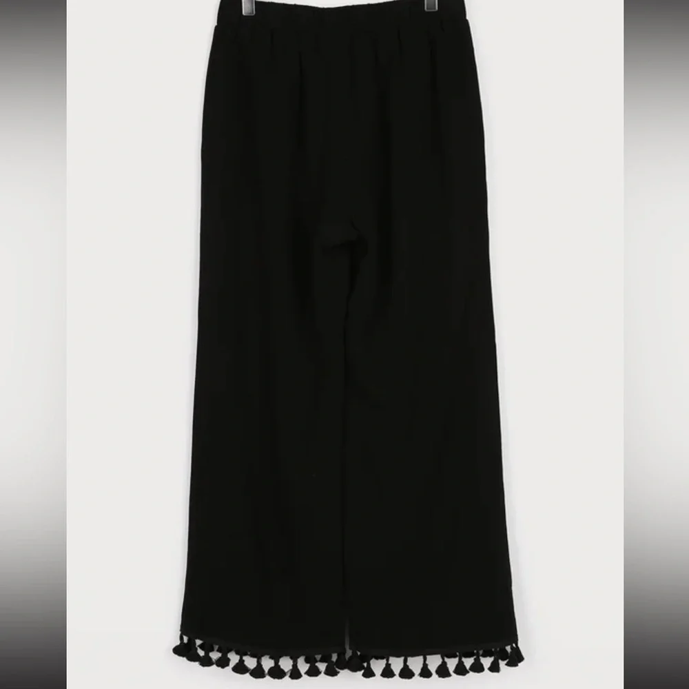 Linen Blend One Shoulder Tassel Crop Top & Wide-Leg Pants Set - Like New - Picture 13 of 17